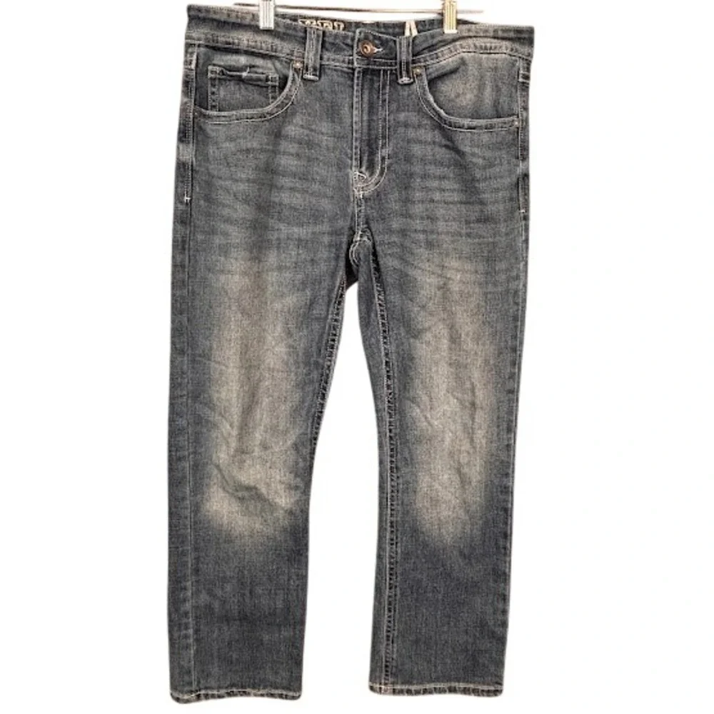 TK Axel‎ Mens Slim Bootcut Jeans Blue Medium Wash Embroidered Pockets 32x30